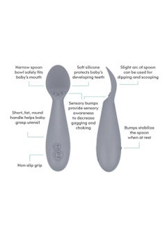 ezpz First Food Set - 100% Silicone Baby Feeding Set With Built-In Placemat, Training Cup And Spoons For First Foods + Baby Led Weaning, 4 Months +, Grey  - Image 4