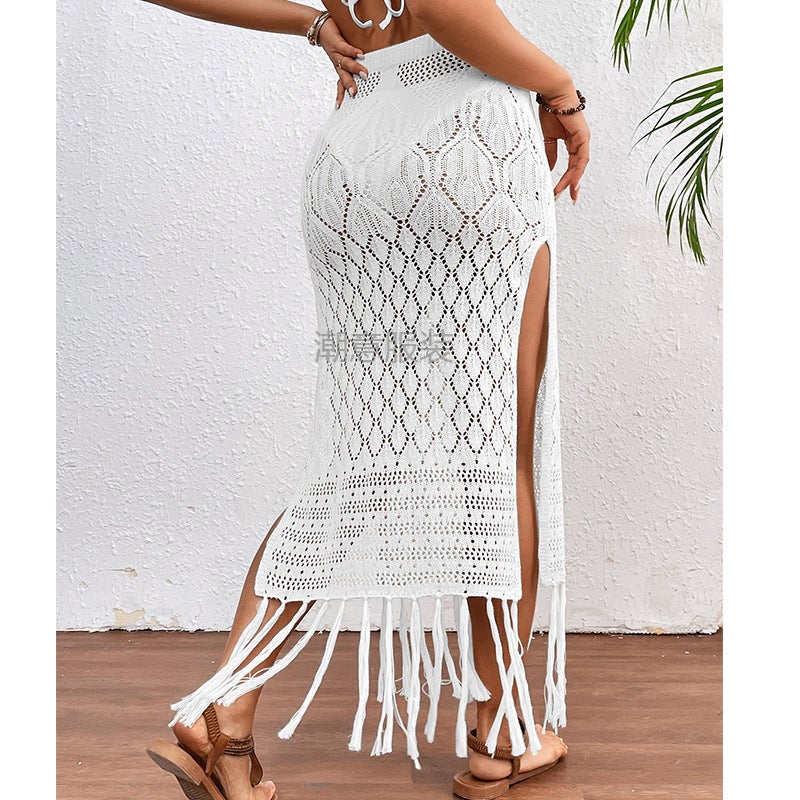 High Slit Fringe Textured Beach Bikini Cover Up Skirt - Image 5