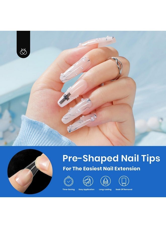 beetles Gel Polish Beetles Acrylic Nails Kit 500Pcs Long Coffin Pre-Shaped Clear Full Cover Soft False Nails, Nail Tips Soak Off Easy Nail Extension Set For Diy Nails Art Home Gift For Women  - Image 2