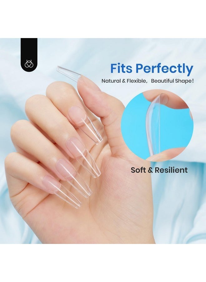 beetles Gel Polish Beetles Acrylic Nails Kit 500Pcs Long Coffin Pre-Shaped Clear Full Cover Soft False Nails, Nail Tips Soak Off Easy Nail Extension Set For Diy Nails Art Home Gift For Women  - Image 4