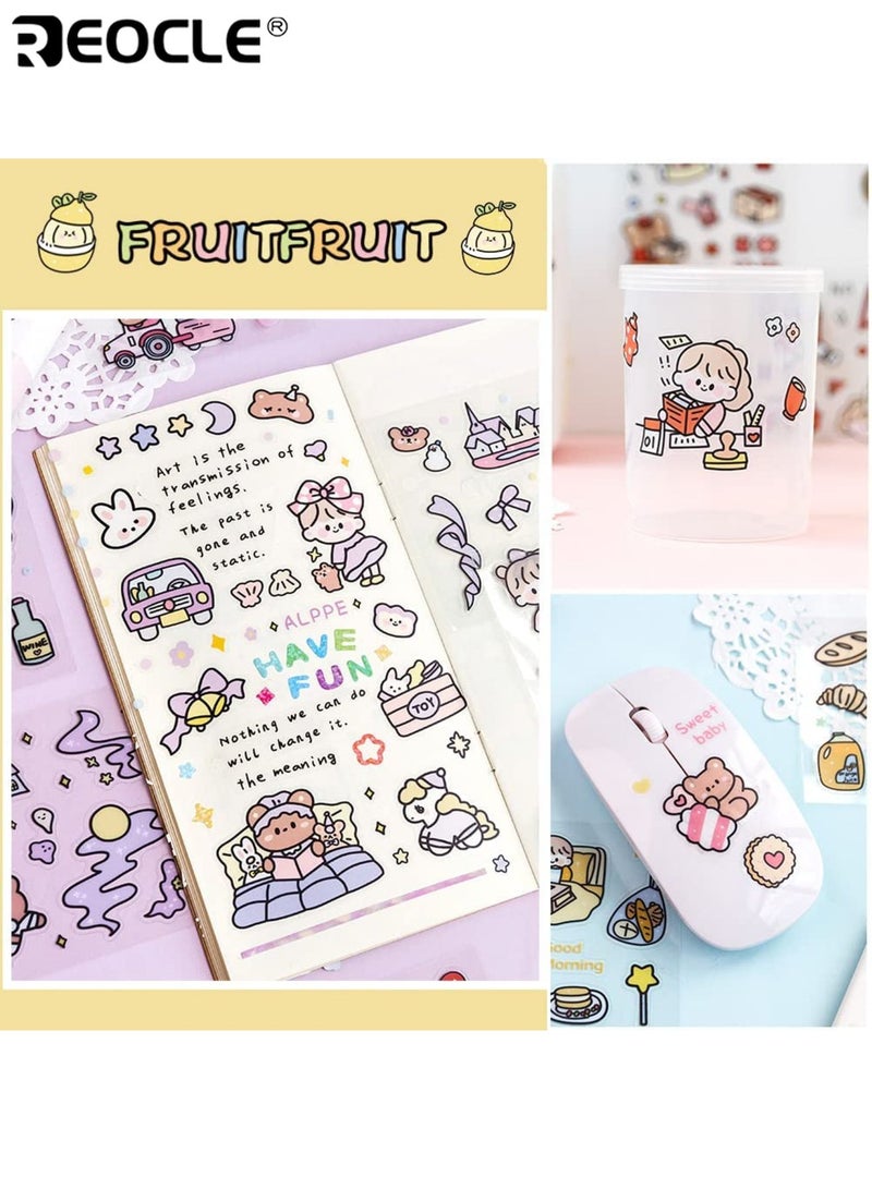 REOCLE 100 Sheets 600+ Small Pieces Transparent PET Decorative Sticker Set & Scrapbook Sticker Decal Set with Cartoon Character Animal Flower Patterns for DIY Arts Crafts Album Planners Calendars Notebook for Men Women Kids Boys Girls - Image 4