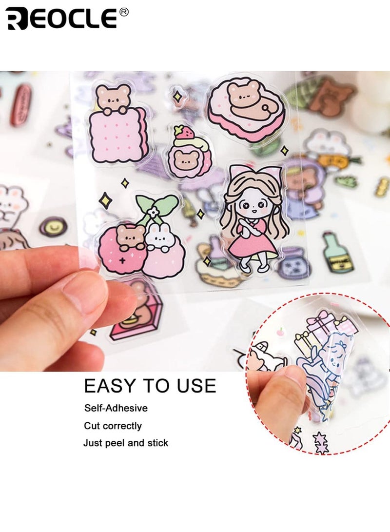 REOCLE 100 Sheets 600+ Small Pieces Transparent PET Decorative Sticker Set & Scrapbook Sticker Decal Set with Cartoon Character Animal Flower Patterns for DIY Arts Crafts Album Planners Calendars Notebook for Men Women Kids Boys Girls - Image 3