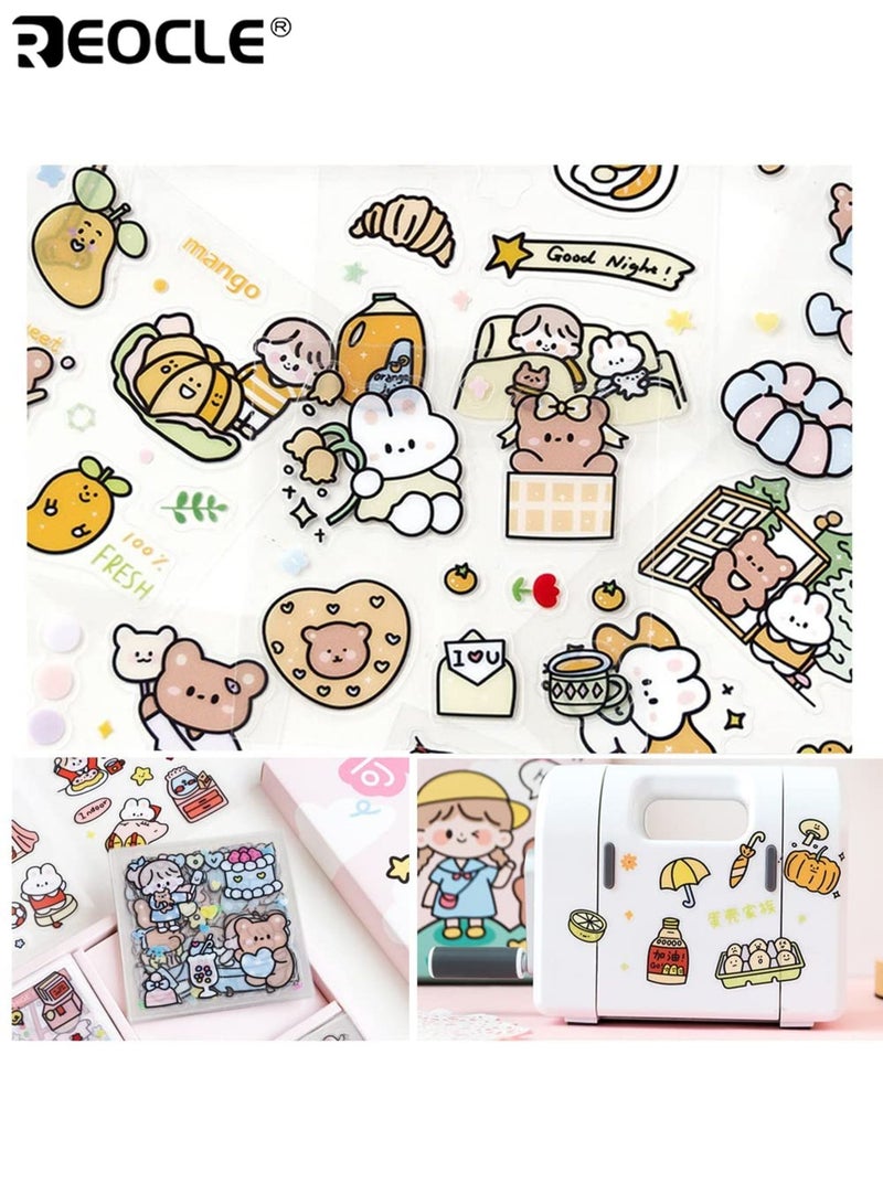 REOCLE 100 Sheets 600+ Small Pieces Transparent PET Decorative Sticker Set & Scrapbook Sticker Decal Set with Cartoon Character Animal Flower Patterns for DIY Arts Crafts Album Planners Calendars Notebook for Men Women Kids Boys Girls - Image 5