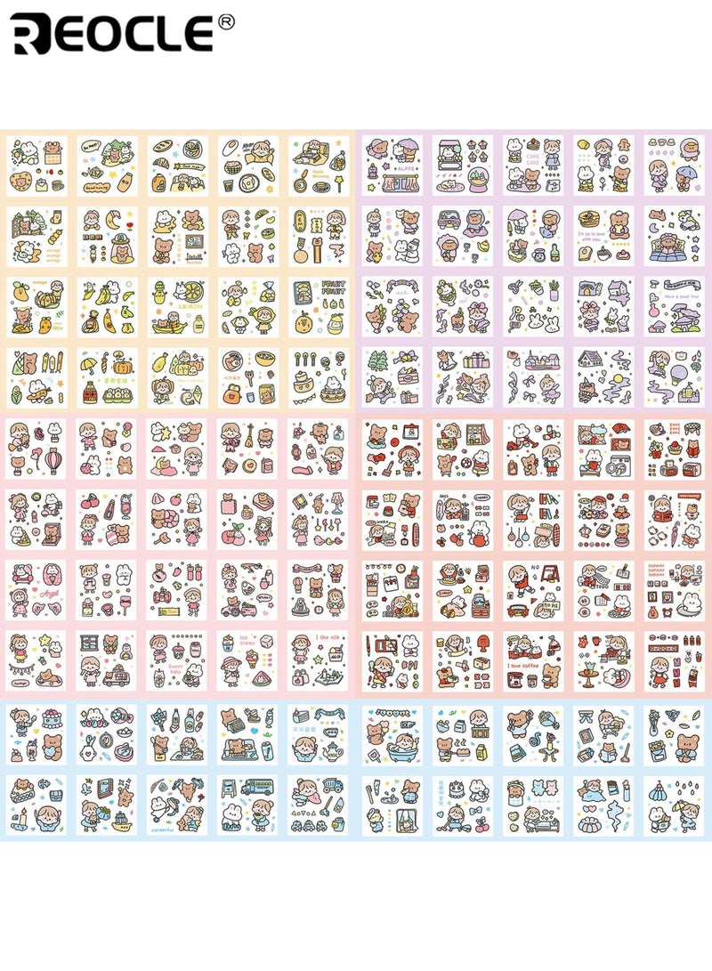 REOCLE 100 Sheets 600+ Small Pieces Transparent PET Decorative Sticker Set & Scrapbook Sticker Decal Set with Cartoon Character Animal Flower Patterns for DIY Arts Crafts Album Planners Calendars Notebook for Men Women Kids Boys Girls - Image 2