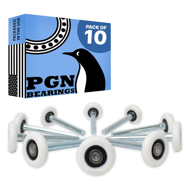 PGN Bearings PGN 2" Nylon White Garage Door Rollers â€“ Sealed 6200-2RS Bearing, Dual-Sealed, Quiet & Smooth Operation, Long-Life Replacement, 4" Stem, Pack of 10 - Image 1
