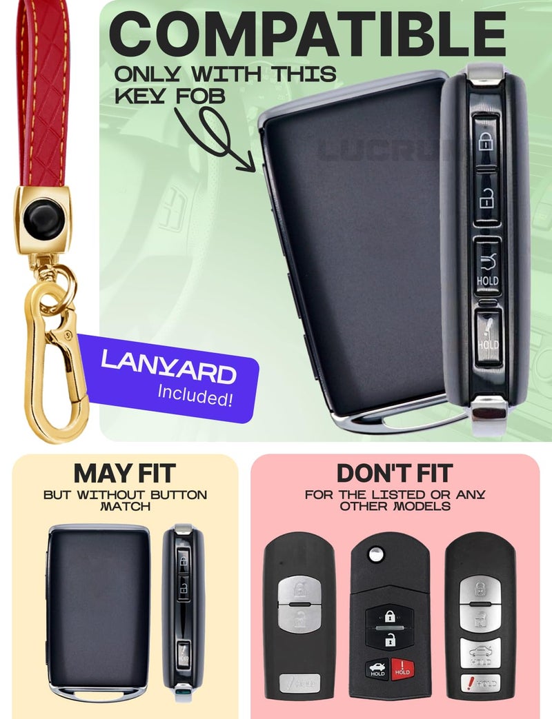 Lucrum for Mazda CX5 Key Fob Cover and Leather Keychain - TPU Key Case for Mazda 3, 6, CX-5, CX-9, CX-30, CX-50, CX-70-2019-2025 Keyfob Cover Compatible with WAZSKE11D0 - Red and Gold - Image 2