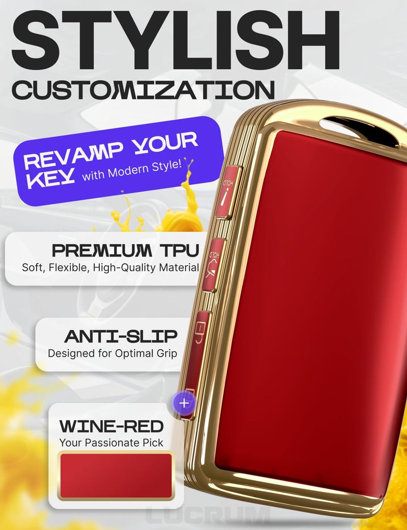 Lucrum for Mazda CX5 Key Fob Cover and Leather Keychain - TPU Key Case for Mazda 3, 6, CX-5, CX-9, CX-30, CX-50, CX-70-2019-2025 Keyfob Cover Compatible with WAZSKE11D0 - Red and Gold - Image 3