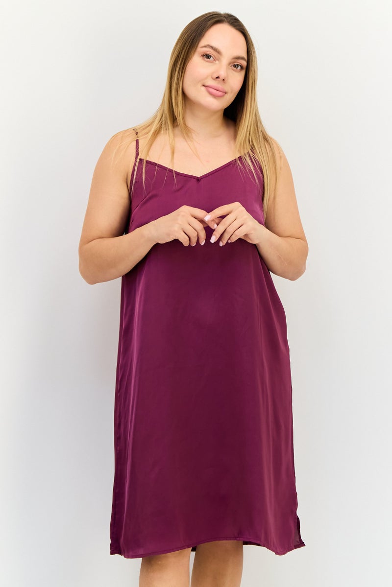 zivame Women Solid Sleeveless Sleeping Dress, Dark Purple - Image 1