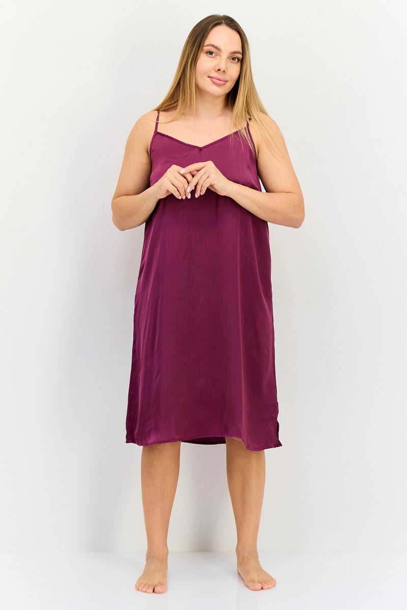 zivame Women Solid Sleeveless Sleeping Dress, Dark Purple - Image 2