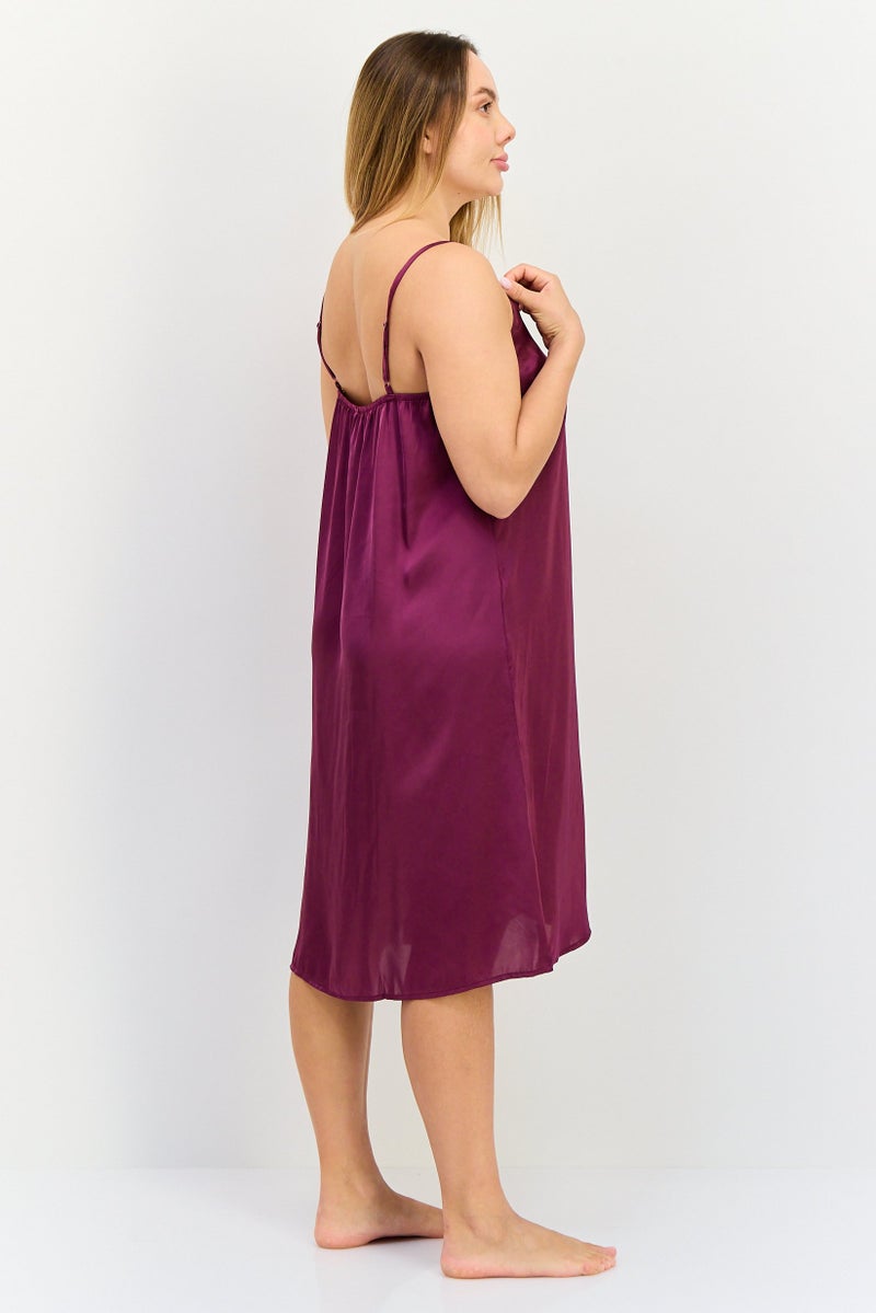 zivame Women Solid Sleeveless Sleeping Dress, Dark Purple - Image 3