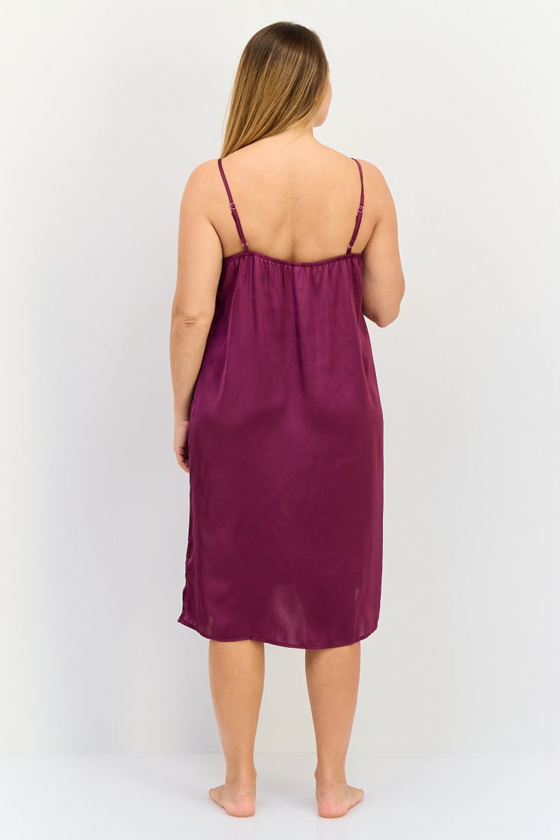 zivame Women Solid Sleeveless Sleeping Dress, Dark Purple - Image 4