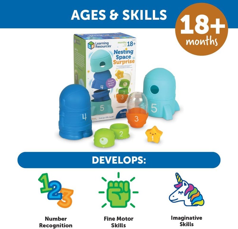 Learning Resources Nesting Space Surprise, Preschool Learning Activities, Fine Motor Skills for Ages 18 Months+, Montessori Preschool Toys, Space Toys,Kids - Image 5
