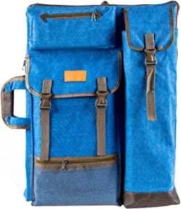 TRANSON Art Portfolio Case Artist Backpack Canvas Bag Large 26” x 19.5” Blue Color - Image 1