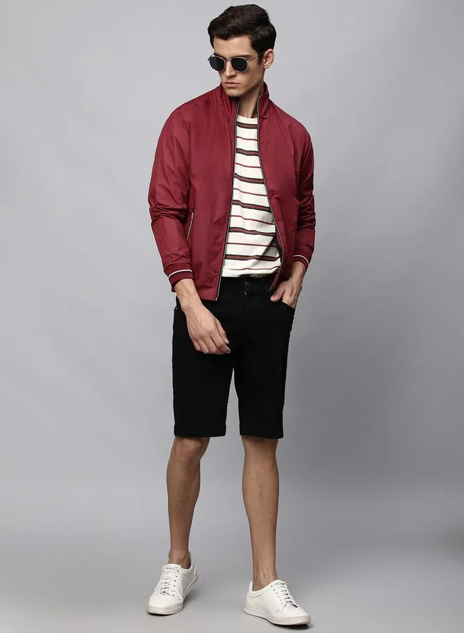 Dennis Lingo Maroon Regular Fit Men's Solid Mock Neck Full Sleeves Polyester Jacket with Zipper Closure