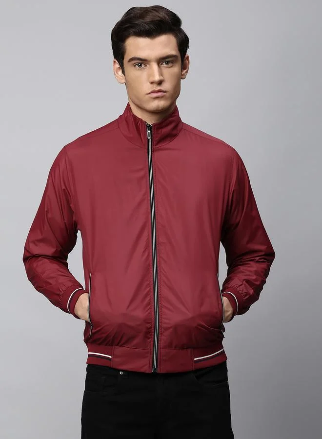 Dennis Lingo Maroon Regular Fit Men's Solid Mock Neck Full Sleeves Polyester Jacket with Zipper Closure