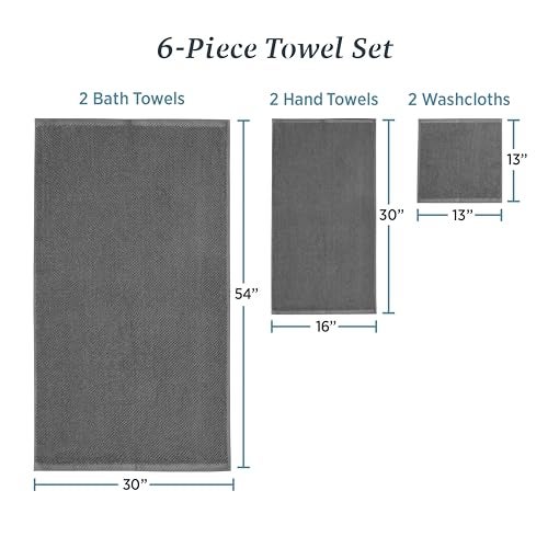Welhome Franklin 100% Cotton Popcorn Textured Towel Set - 6 Piece 600 GSM, Soft & Plush, 2 Bath Towels, 2 Hand Towels, 2 Washcloths, Dark Gray - Image 4
