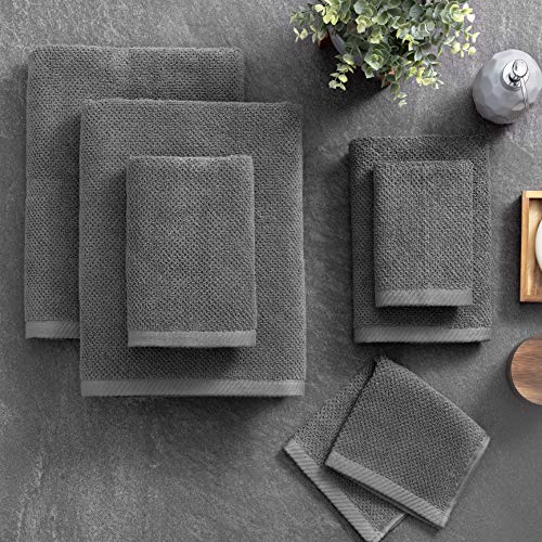 Welhome Franklin 100% Cotton Popcorn Textured Towel Set - 6 Piece 600 GSM, Soft & Plush, 2 Bath Towels, 2 Hand Towels, 2 Washcloths, Dark Gray - Image 2