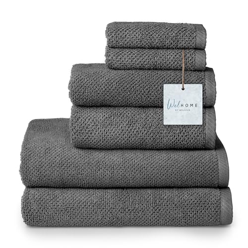 Welhome Franklin 100% Cotton Popcorn Textured Towel Set - 6 Piece 600 GSM, Soft & Plush, 2 Bath Towels, 2 Hand Towels, 2 Washcloths, Dark Gray - Image 1