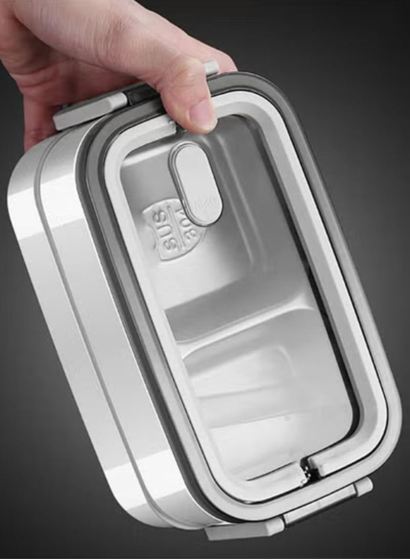 Double Layer 3-Compartment Bento Box, Rectangular Thermos Lunch Container for School, Work, Travel