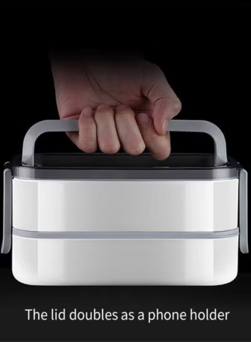 Double Layer 3-Compartment Bento Box, Rectangular Thermos Lunch Container for School, Work, Travel