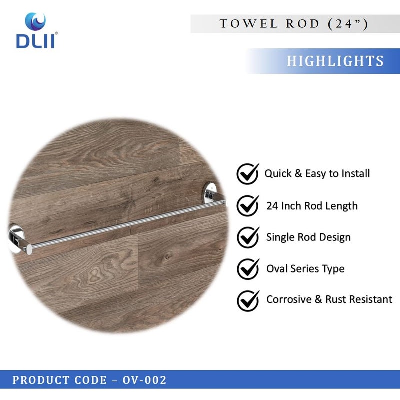 DLII® Oval Towel Rod (24 Inch) - Elegant & Durable Towel Bar (S.S 304 Grade) | Durable & Space-Saving Design | Rust-Resistant, Easy Installation | Multi-Functional Design for Bathroom Kitchen - Image 2