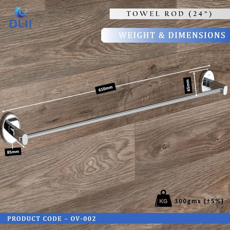 DLII® Oval Towel Rod (24 Inch) - Elegant & Durable Towel Bar (S.S 304 Grade) | Durable & Space-Saving Design | Rust-Resistant, Easy Installation | Multi-Functional Design for Bathroom Kitchen - Image 3