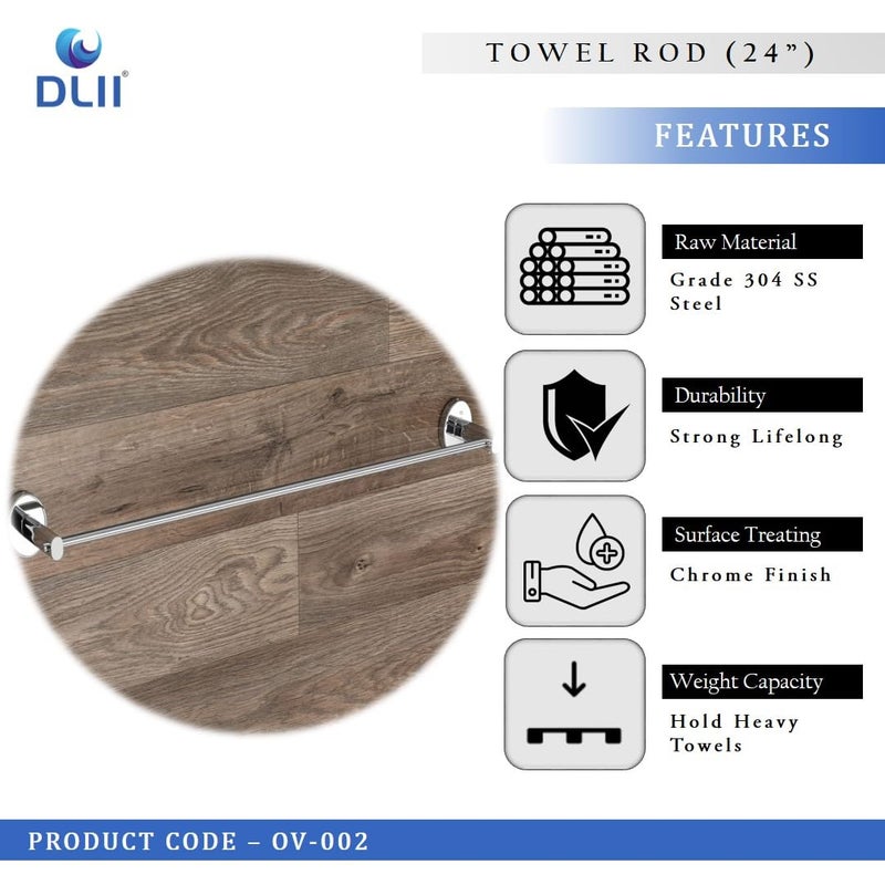 DLII® Oval Towel Rod (24 Inch) - Elegant & Durable Towel Bar (S.S 304 Grade) | Durable & Space-Saving Design | Rust-Resistant, Easy Installation | Multi-Functional Design for Bathroom Kitchen - Image 4