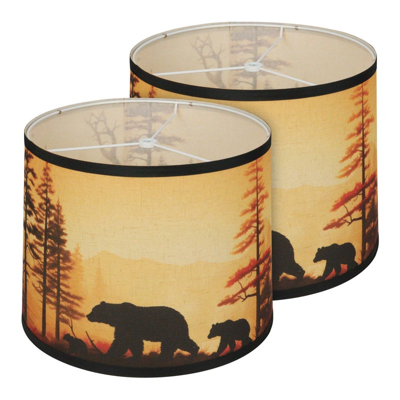 DOLOOTA Bear Printed Drum Lamp Shades Set of 2, 11.4"x13"x10" Brown Large Lamp Shade for Table Lamps & Floor Lamps, Rustic Lampshade for Cabin Lodge, Farmhouse, Ranch Decoration. Easy Assembly.(Spider Fitter) - Image 1