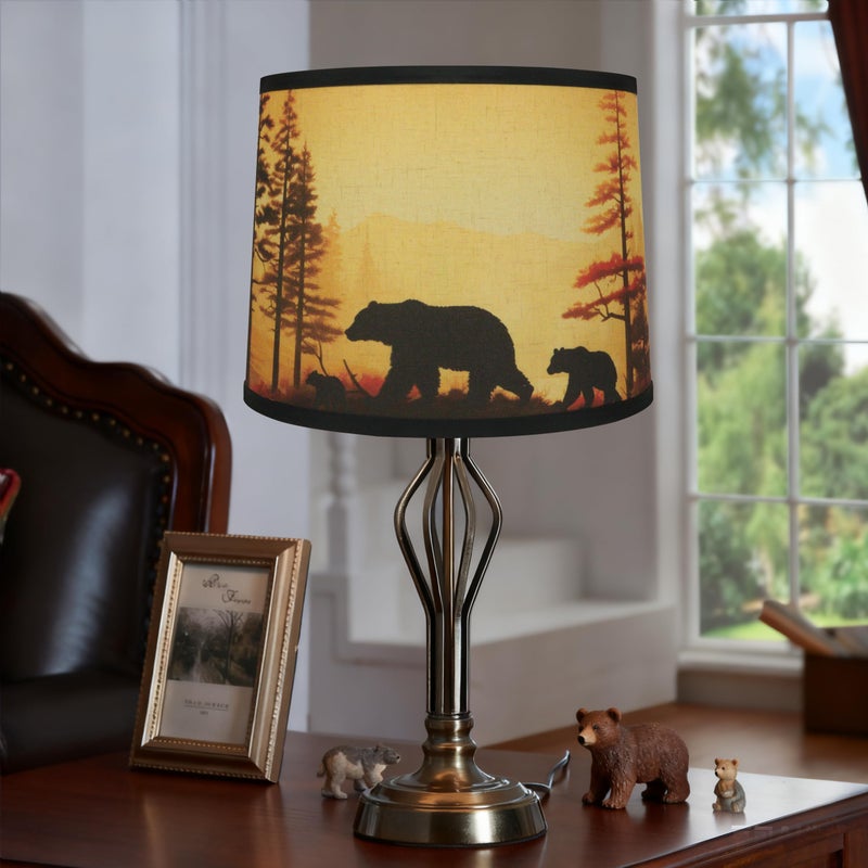 DOLOOTA Bear Printed Drum Lamp Shades Set of 2, 11.4"x13"x10" Brown Large Lamp Shade for Table Lamps & Floor Lamps, Rustic Lampshade for Cabin Lodge, Farmhouse, Ranch Decoration. Easy Assembly.(Spider Fitter) - Image 2