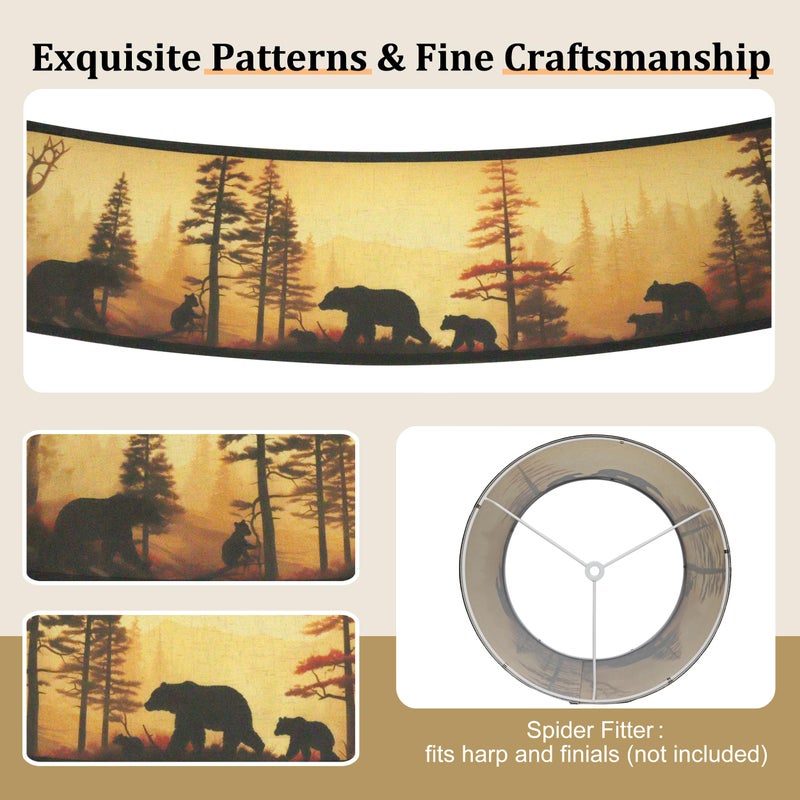 DOLOOTA Bear Printed Drum Lamp Shades Set of 2, 11.4"x13"x10" Brown Large Lamp Shade for Table Lamps & Floor Lamps, Rustic Lampshade for Cabin Lodge, Farmhouse, Ranch Decoration. Easy Assembly.(Spider Fitter) - Image 3