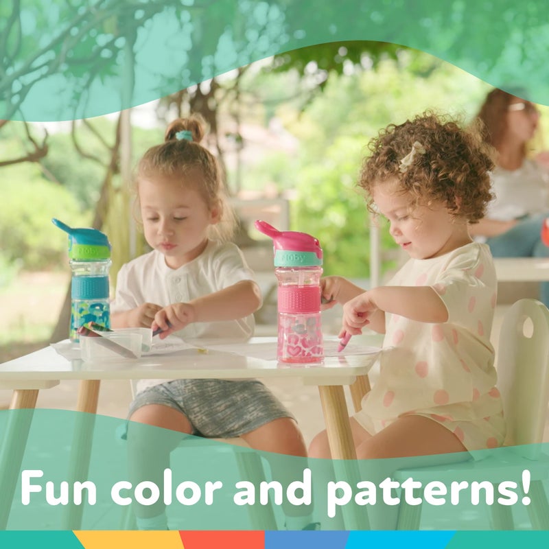 Nuby Thirsty Kids No Spill Flip-It Reflex Travel Cup With Soft Silicone Spout, 12 Oz, Pink Leopard - Image 2