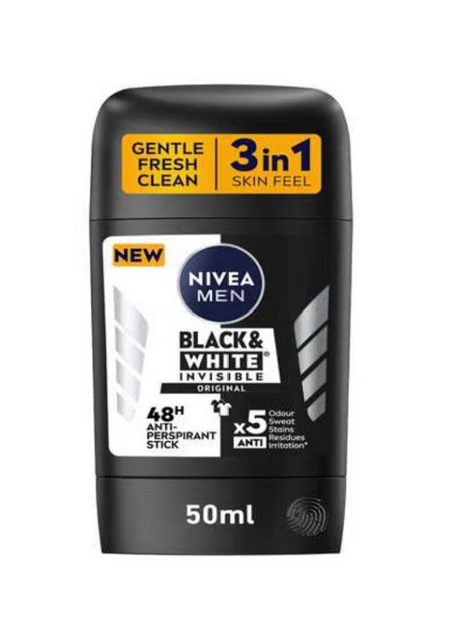 NIVEA MEN Antiperspirant Stick for Men, 48h Protection, Black & White Invisible Original, 50ml