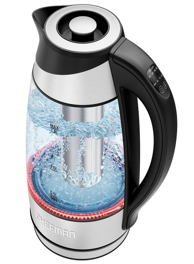 Chefman Electric Kettle with Temperature Control, 5 Presets LED Indicator Lights, Removable Tea Infuser, Glass Tea Kettle & Hot Water Boiler, 360° Swivel Base, BPA Free, Stainless Steel, 1.8 Liters - Image 1