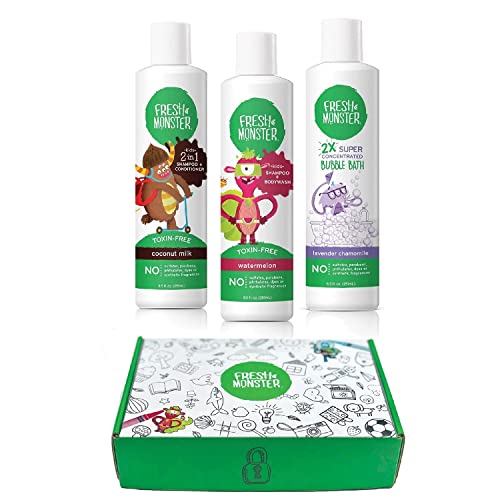 Fresh Monster Kids and Baby Bath Gift Set: Coloring Box, Natural Shampoo & Conditioner, Body Wash, and Bubble Bath (8.5 oz Each) - Image 1