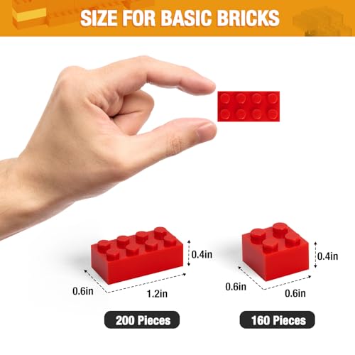 MANNIDOO 360 Pieces Building Bricks Classic Basic Flats Parts and Pieces 2x4 Brick x200 and 2x2 Brick x160 Moc Building Bulks Compatible with All Major Brands Red - Image 5