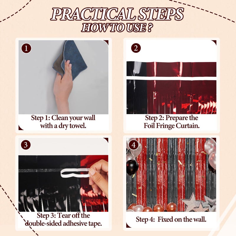 DECOCKRAT 2 Pack Foil Fringe Backdrop - Red&Black Shiny Tinsel Curtains for Party Decoration/Photo Booth Props - 3.3x6.6 FT Metallic Foil Backdrop for Birthday, Wedding, Graduation, Christmas. - Image 2