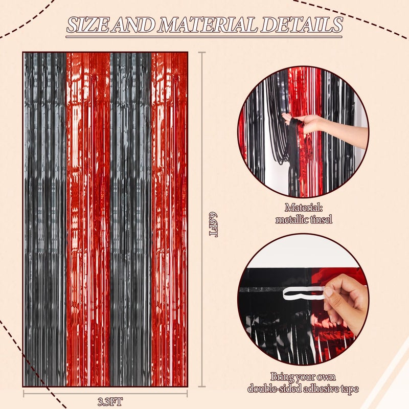 DECOCKRAT 2 Pack Foil Fringe Backdrop - Red&Black Shiny Tinsel Curtains for Party Decoration/Photo Booth Props - 3.3x6.6 FT Metallic Foil Backdrop for Birthday, Wedding, Graduation, Christmas. - Image 3