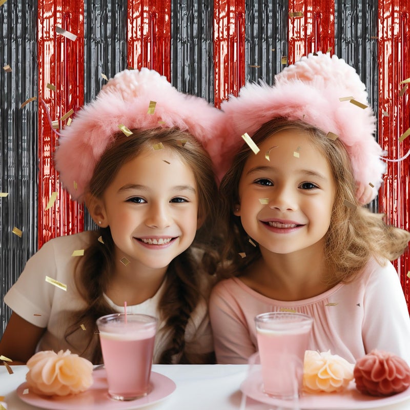 DECOCKRAT 2 Pack Foil Fringe Backdrop - Red&Black Shiny Tinsel Curtains for Party Decoration/Photo Booth Props - 3.3x6.6 FT Metallic Foil Backdrop for Birthday, Wedding, Graduation, Christmas. - Image 5