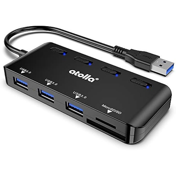 atolla USB SPLITTERS, 5 IN 1 USB 3.0 HUB FOR LAPTOP, ULTRA SLIM USB EXTENDER WITH 3 PORTS USB 3.0 & SD/TF CARD READER - Image 1