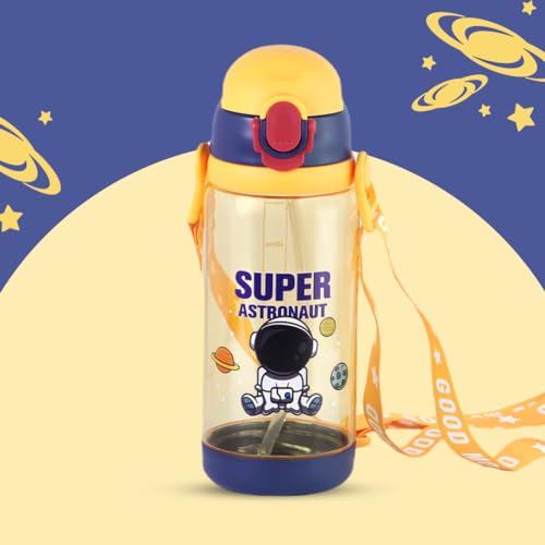 ATTRO Plastic Super Astro 600Ml Water Bottle A Stylish&Functional Bottle with Eye-Catching Print,Detachable Belt&Hydration Tracker Bpa-Free,Leak-Proof Ideal for School,Office&Outdoor-Butter Yellow - Image 1