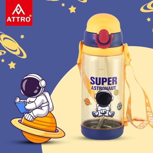 ATTRO Plastic Super Astro 600Ml Water Bottle A Stylish&Functional Bottle with Eye-Catching Print,Detachable Belt&Hydration Tracker Bpa-Free,Leak-Proof Ideal for School,Office&Outdoor-Butter Yellow - Image 2
