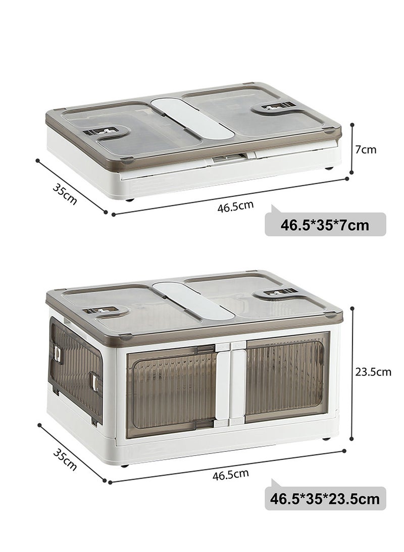 أولييرو صندوق تخزين بلاستيكي قابل للطي مزود بخمسة أبواب – منظم شفاف مصنوع من مادة PP مزود بعجلات، قابل للتكديس، مثالي للتخزين في الخزانة أو غرفة النوم أو المطبخ أو غرفة المعيشة، يحتوي على حجرة علوية للأغراض الصغيرة، المقاس: ‎46.5 × 35 × 23.5 سم. - Image 2