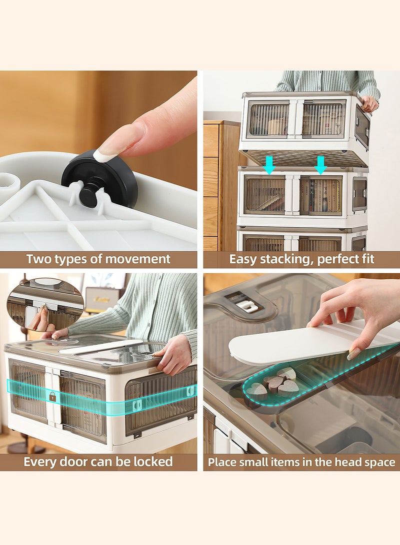أولييرو صندوق تخزين بلاستيكي قابل للطي مزود بخمسة أبواب – منظم شفاف مصنوع من مادة PP مزود بعجلات، قابل للتكديس، مثالي للتخزين في الخزانة أو غرفة النوم أو المطبخ أو غرفة المعيشة، يحتوي على حجرة علوية للأغراض الصغيرة، المقاس: ‎46.5 × 35 × 23.5 سم. - Image 4