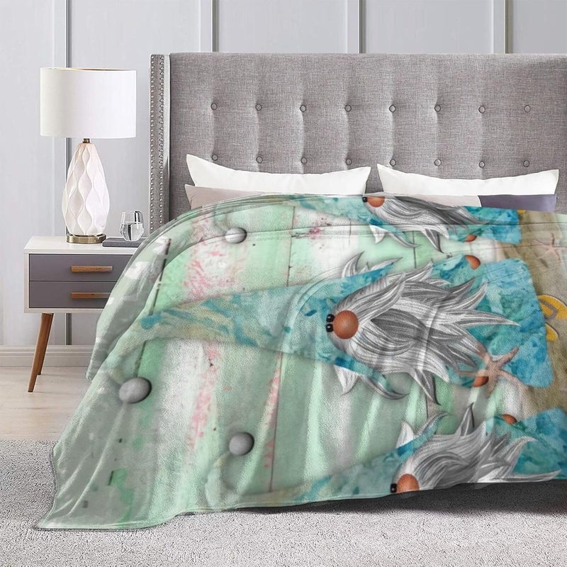 Tropical Blue Watercolor Beach Gnomes Flannel 40"X30" Blanket - Soft and Light All Season Comfort Blanket - Travel, Home Décor - Image 4