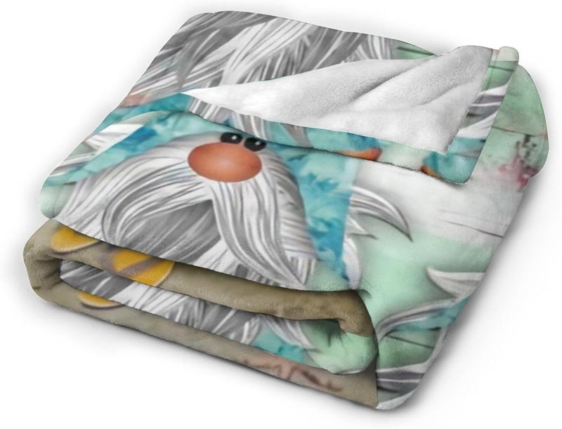 Tropical Blue Watercolor Beach Gnomes Flannel 40"X30" Blanket - Soft and Light All Season Comfort Blanket - Travel, Home Décor - Image 2