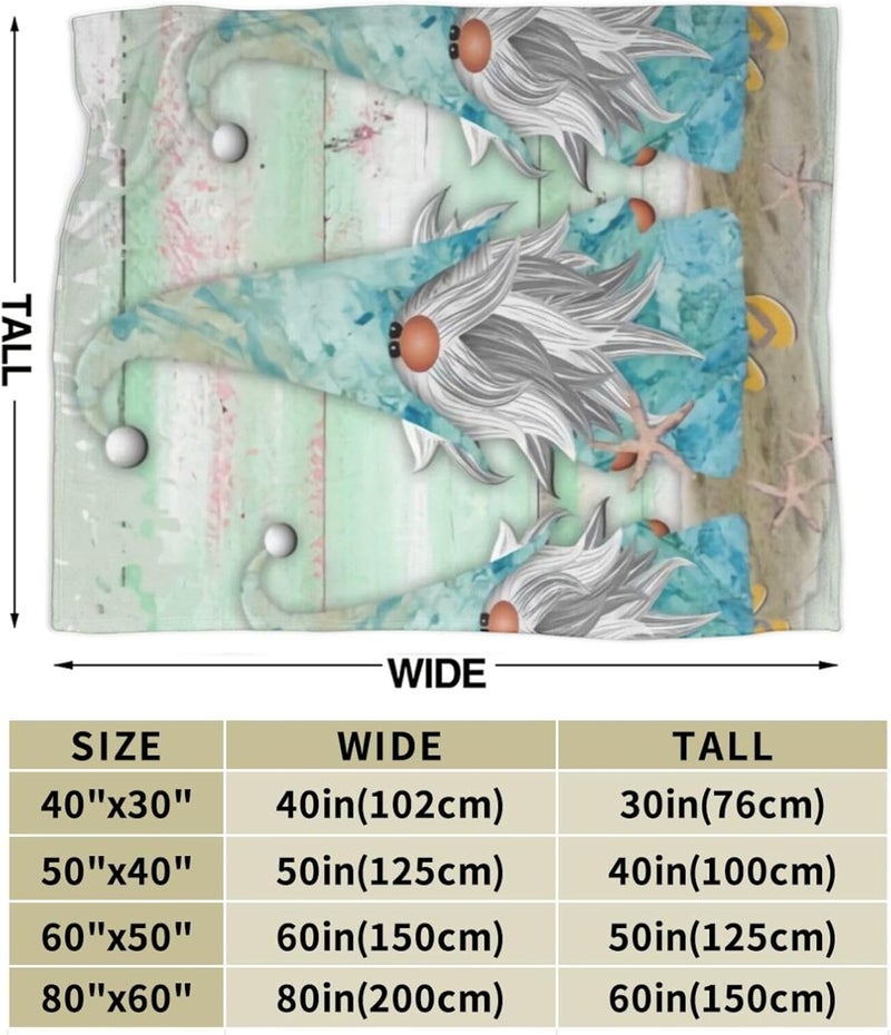 Tropical Blue Watercolor Beach Gnomes Flannel 40"X30" Blanket - Soft and Light All Season Comfort Blanket - Travel, Home Décor - Image 3