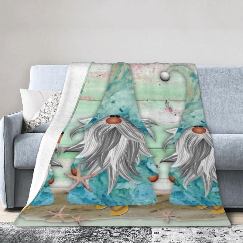 Tropical Blue Watercolor Beach Gnomes Flannel 40"X30" Blanket - Soft and Light All Season Comfort Blanket - Travel, Home Décor - Image 1