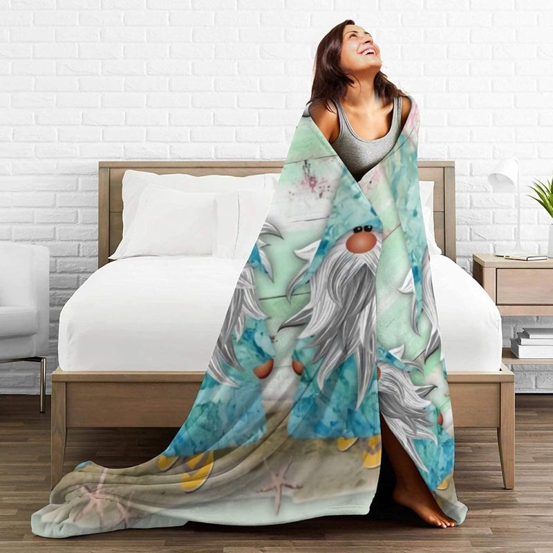 Tropical Blue Watercolor Beach Gnomes Flannel 40"X30" Blanket - Soft and Light All Season Comfort Blanket - Travel, Home Décor - Image 5