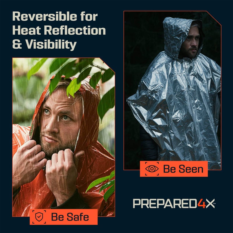 PREPARED4X Emergency Mylar Blanket â€“ Survival Rain Cover with Hood â€“ Lightweight, Compact, Reusable Emergency Blanket for Hiking, Camping, Thermal Gear, Car Kit, Outdoors â€“ 10 Pack (Orange) - Image 4