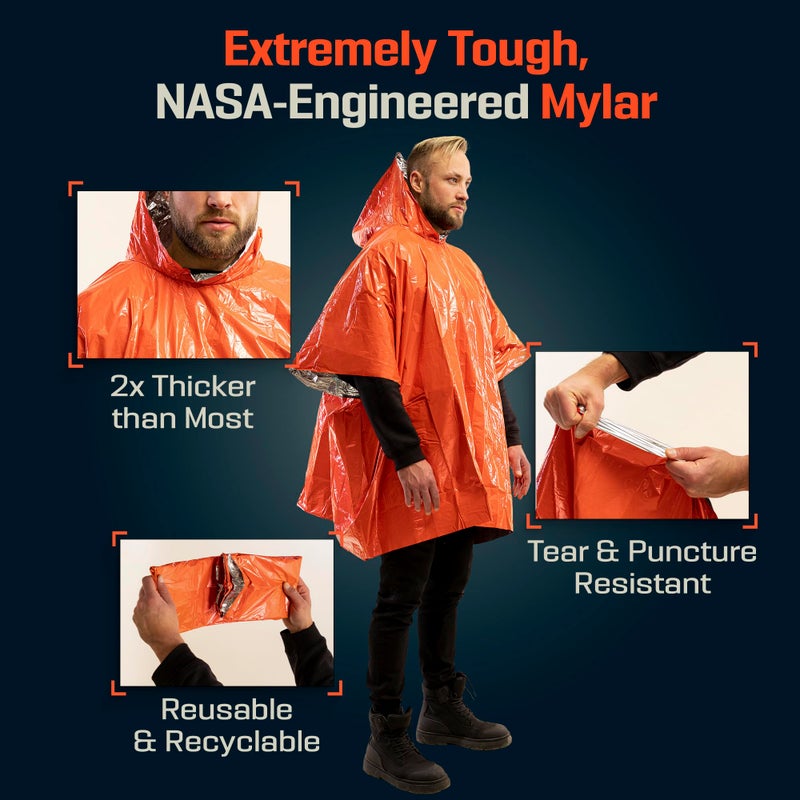 PREPARED4X Emergency Mylar Blanket â€“ Survival Rain Cover with Hood â€“ Lightweight, Compact, Reusable Emergency Blanket for Hiking, Camping, Thermal Gear, Car Kit, Outdoors â€“ 10 Pack (Orange) - Image 5